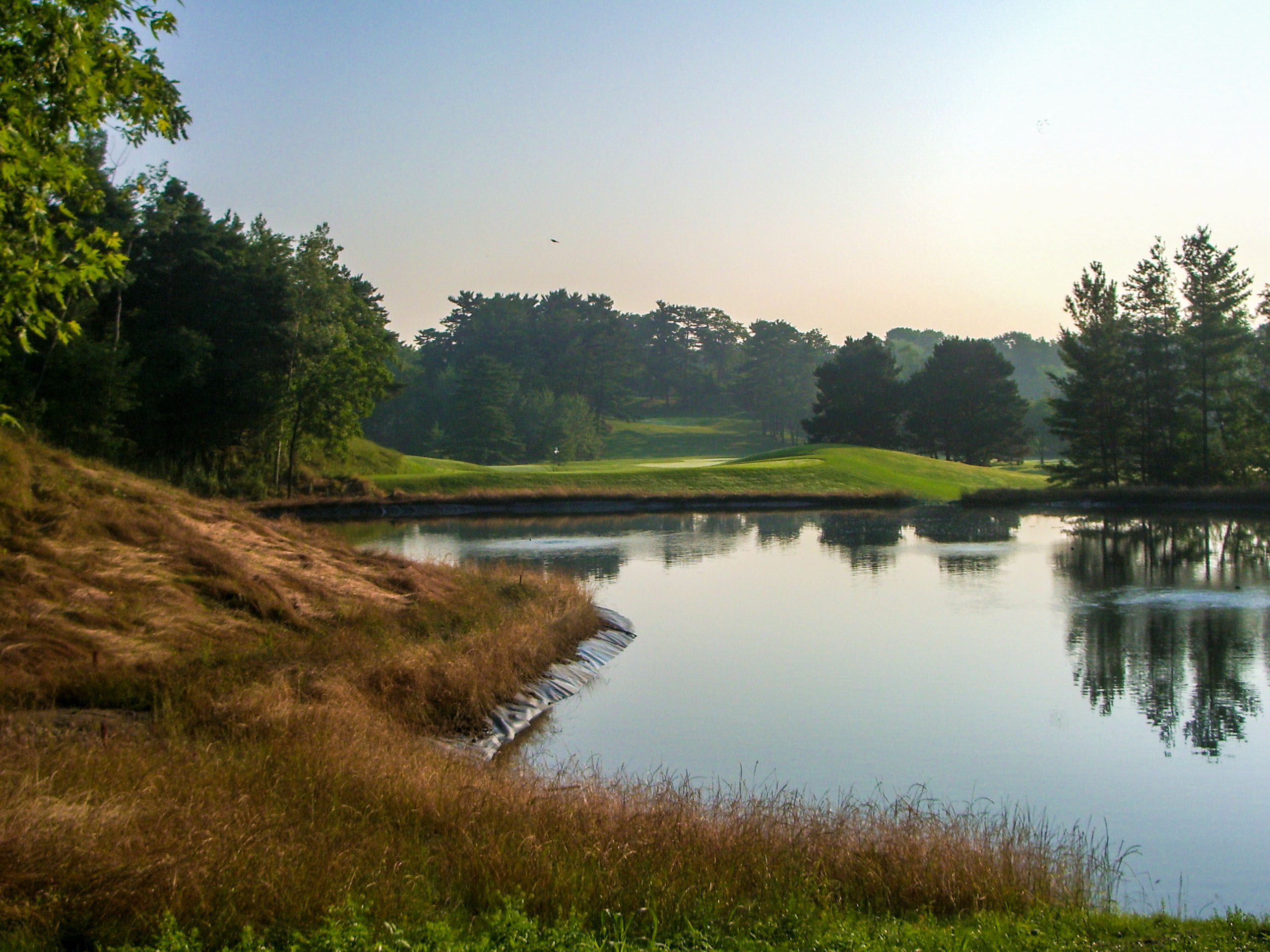 Golf Course Pond with Green in background at Dawn