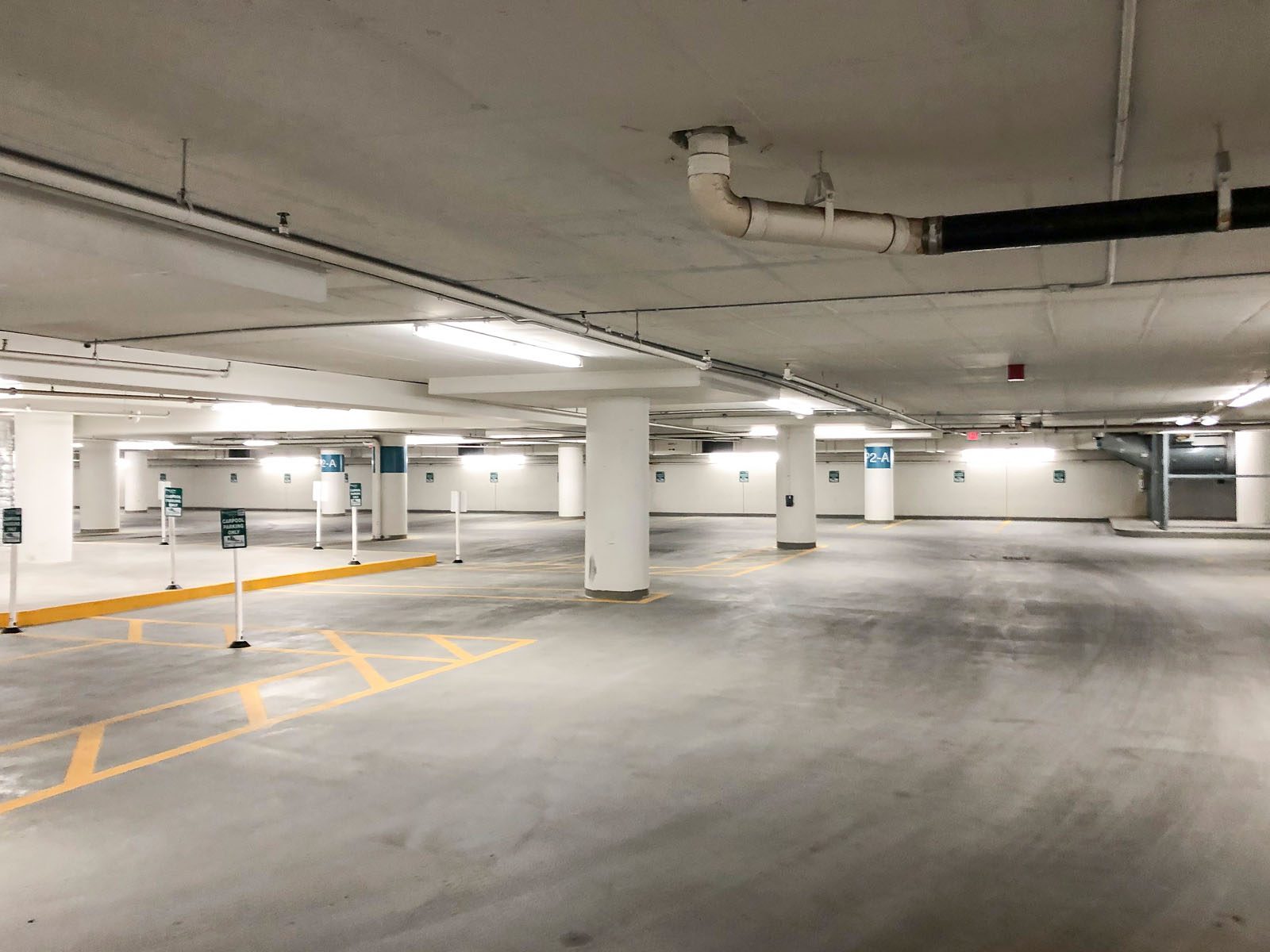 Underground Parking Garage with Lights on