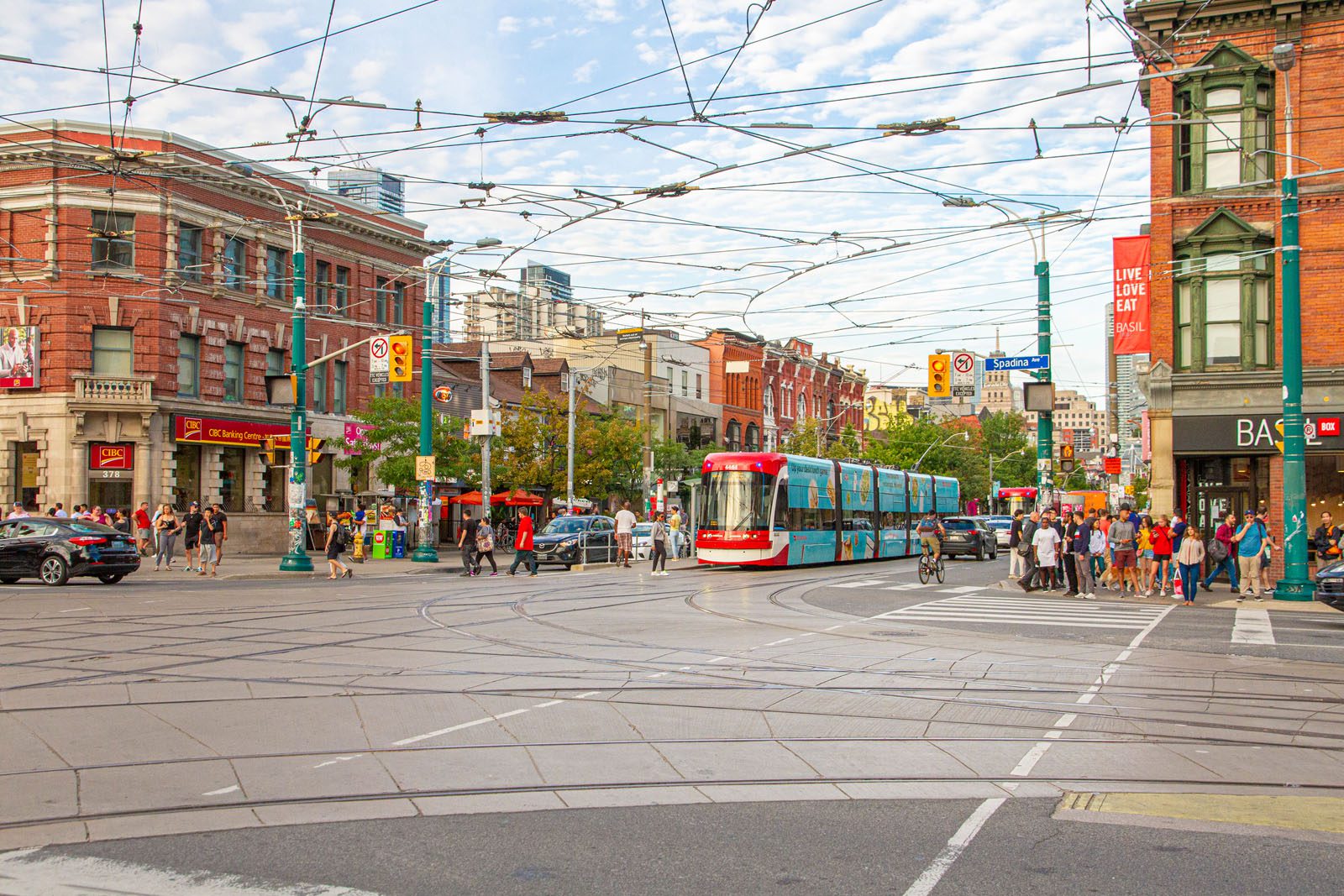 City Streets with Street Car and Pedestrians