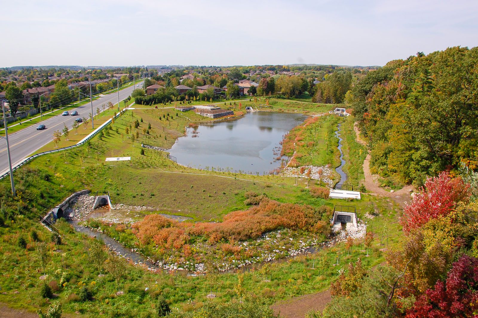 Stormwater Pond Aerial along Roadside