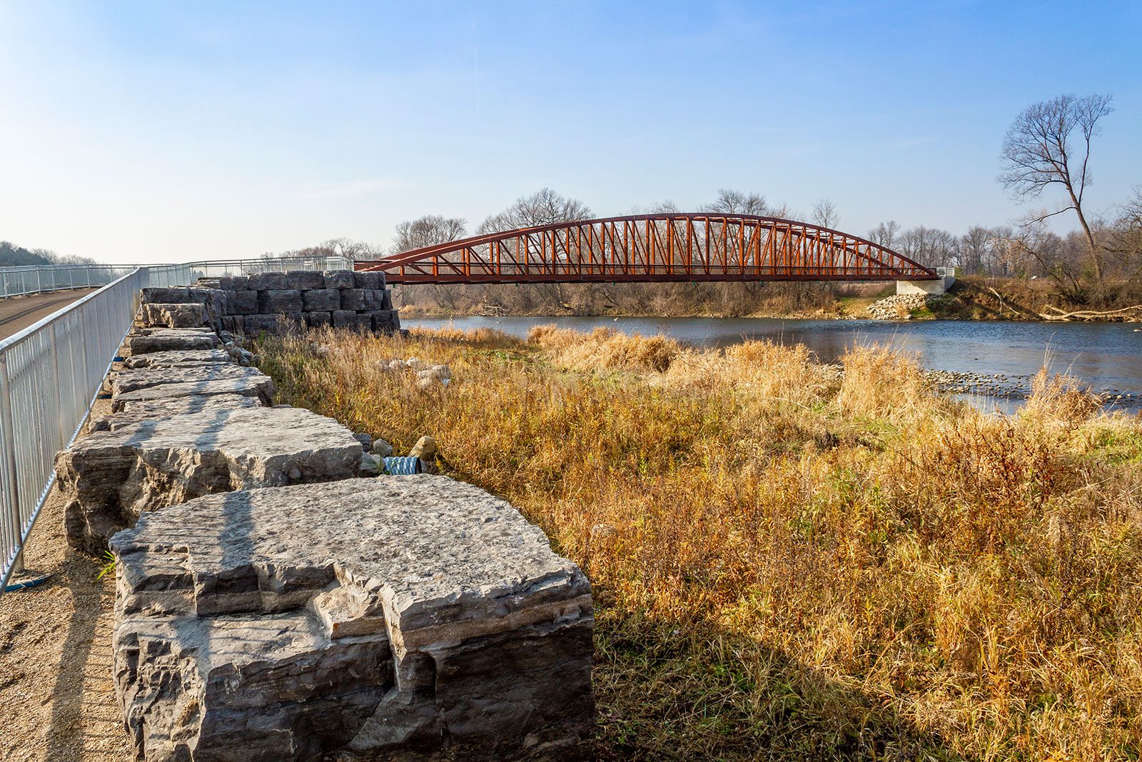 Pathway to Bridge Crossing a River