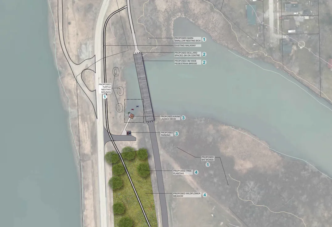 Port Robinson Concept Plan_Pedestrian bridge over the water satellite view